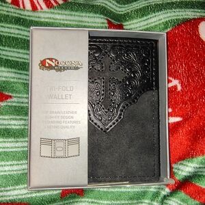 NWB Nocona Black Embossed Leather Tri-Fold Wallet